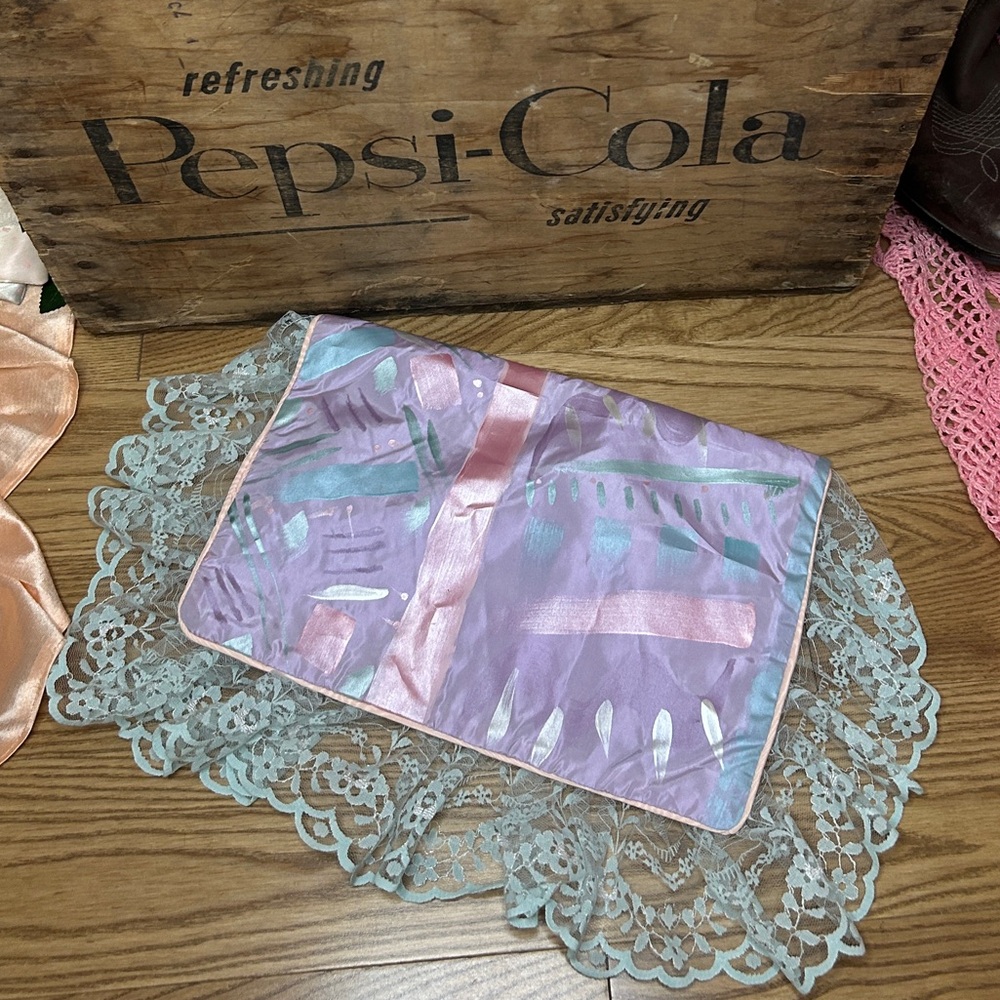 Hand painted soft blue lace pouch SOLD